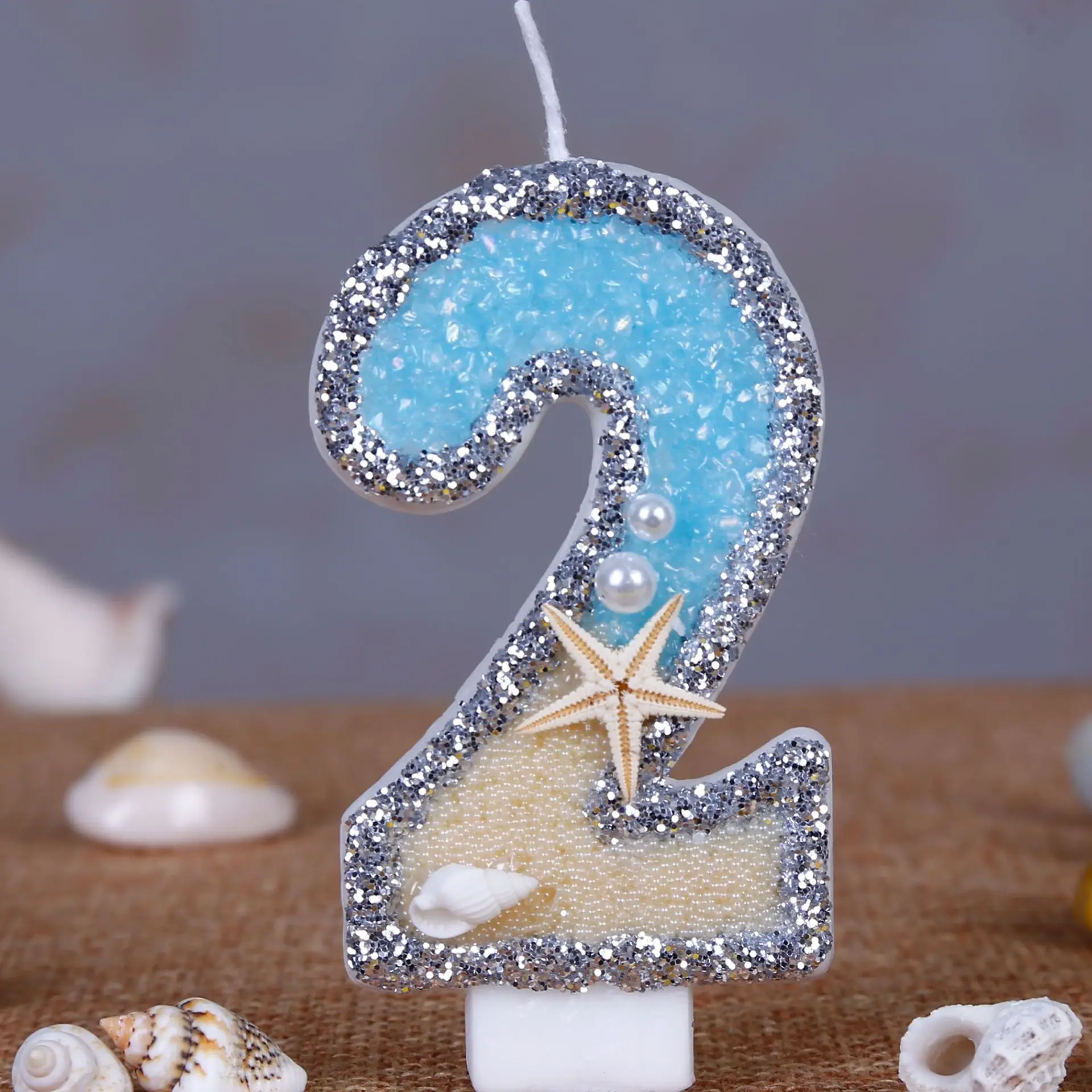 Resin Art Beach Theme - Velas con purpurina con números de
