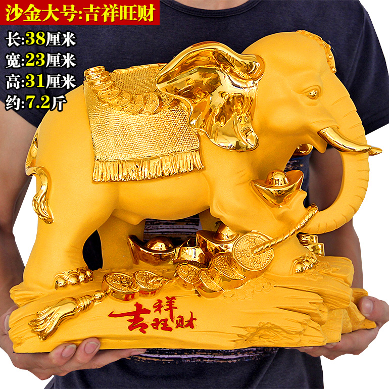 Resin Art India - Grande # Estatua de Elefante Dorado